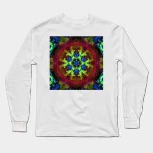 Psychedelic Mandala Flower Green Blue and Red Long Sleeve T-Shirt